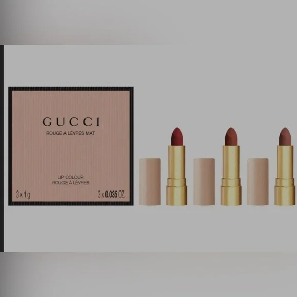Gucci Mini Velvet Matte Lipstick 3-Piece Festive Gift Set NEW - Picture 3 of 12
